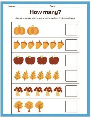 Hoja de actividades para contar con manzanas y números